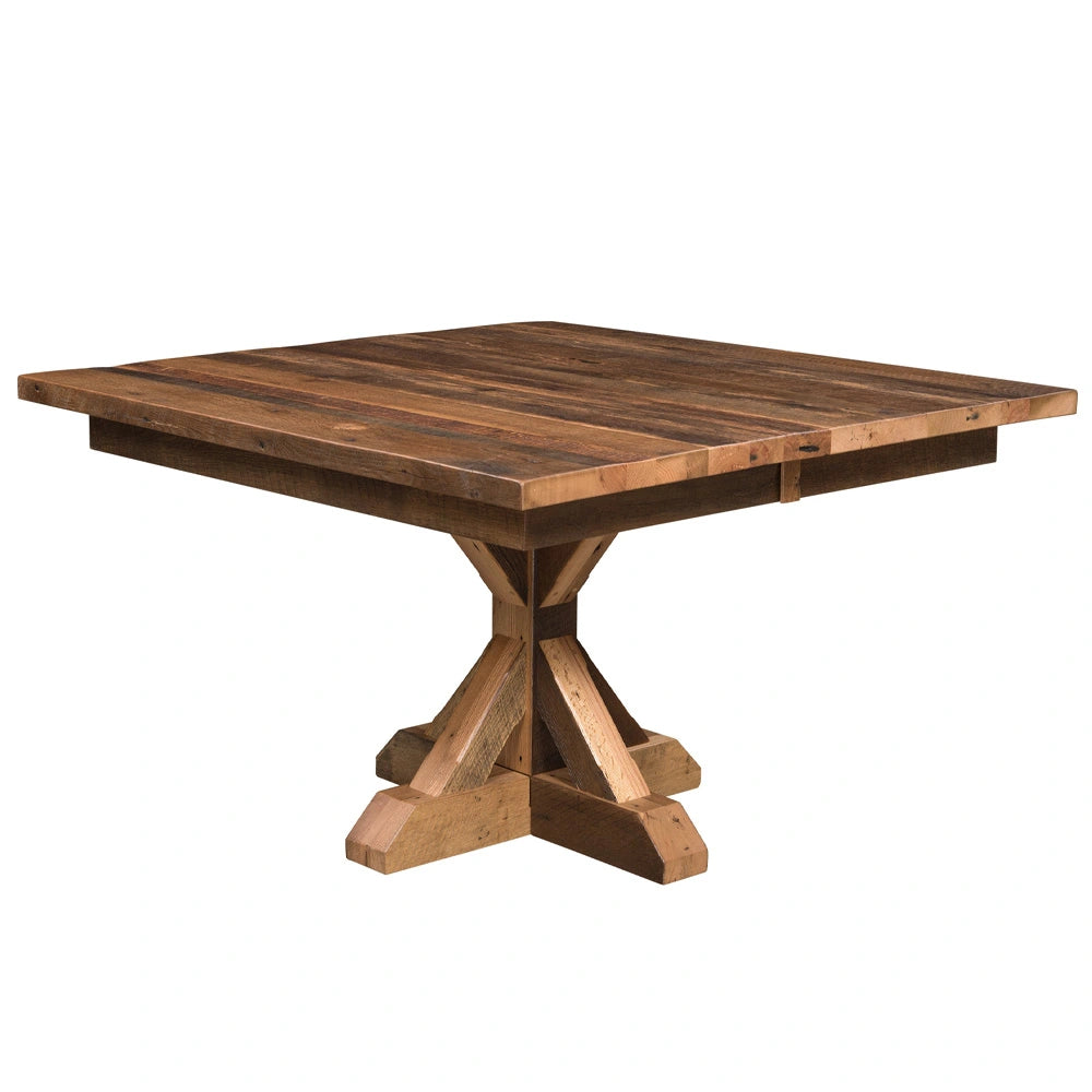 Square Rustic Dining Table, Pedestal Base