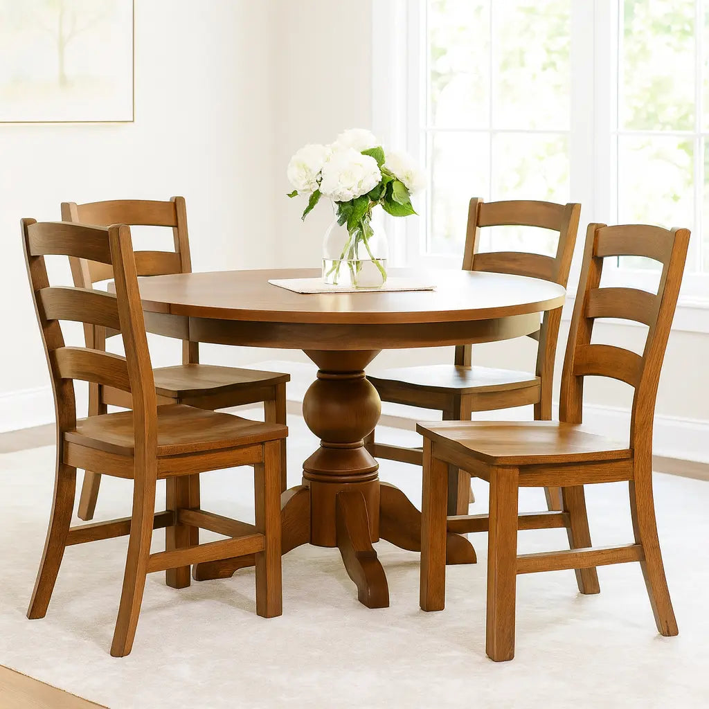 Round Wood Pedestal Dining Table in Maple