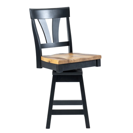 Kingston Wood Swivel Counter Stool, Black Base, Barnwood Seat