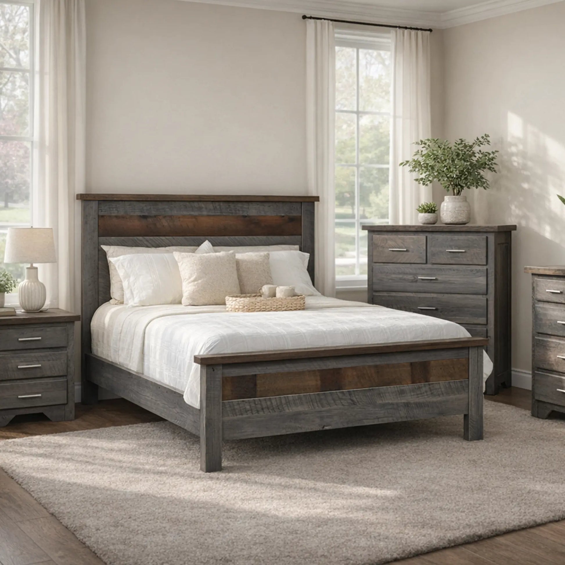 Lander Rustic Modern Reclaimed Wood Bed Frame