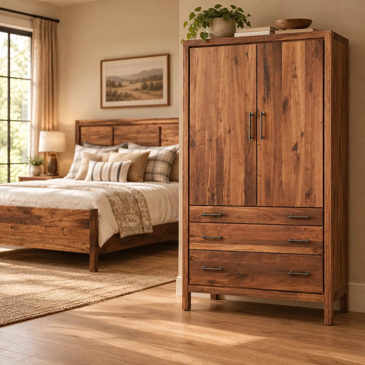 Lena Walnut solid wood bedroom armoire