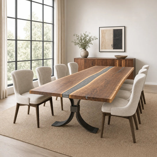 Live Edge Walnut Dining Room Table with Epoxy River