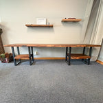 108"L Live Edge Walnut Sofa Table with Shelves