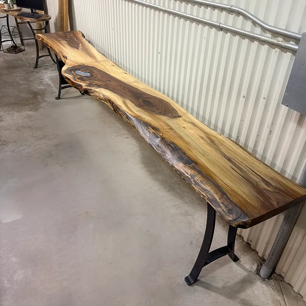 129"L Live Edge Walnut and Epoxy Console Table