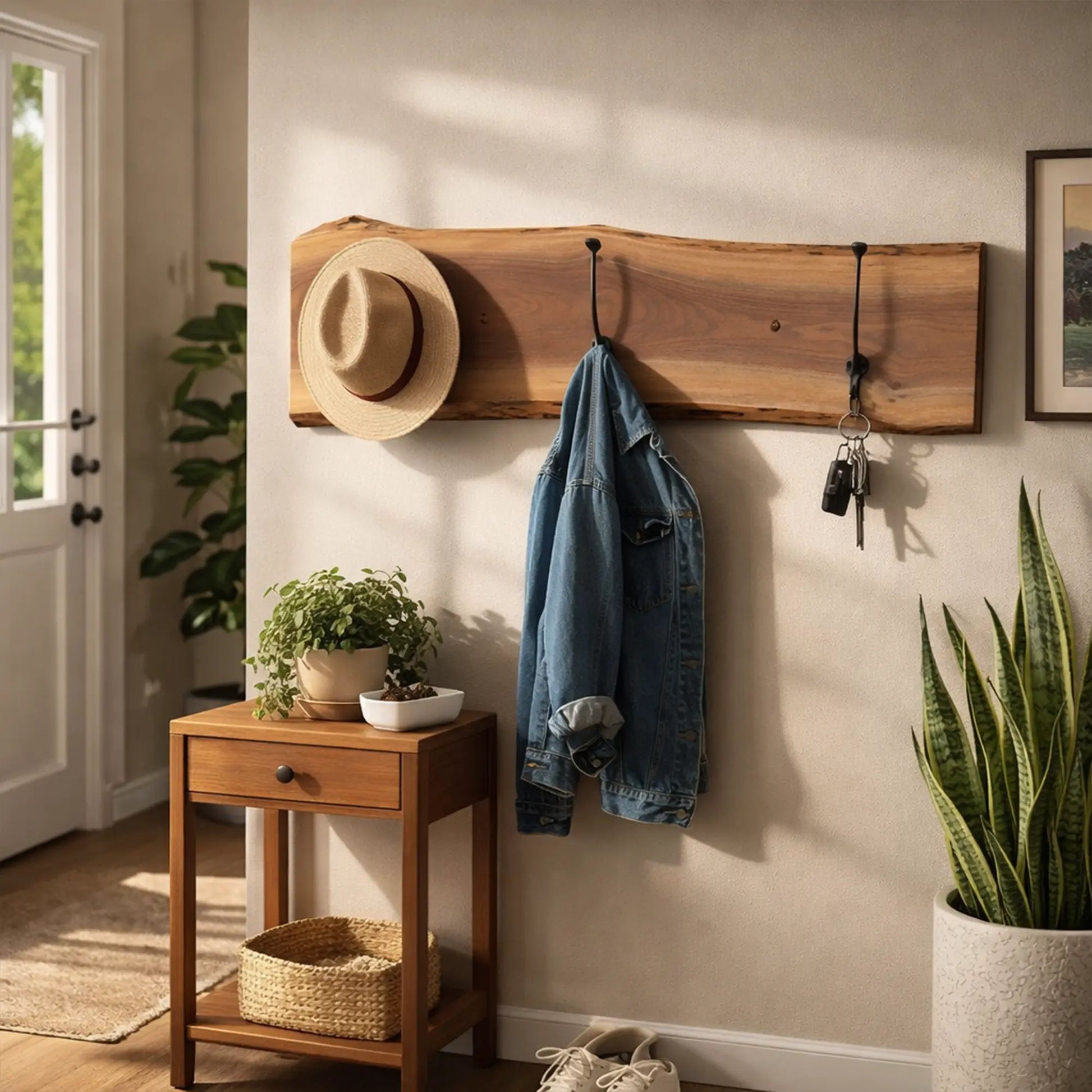 Live Edge Walnut Wood Coat Rack Hanger for Wall