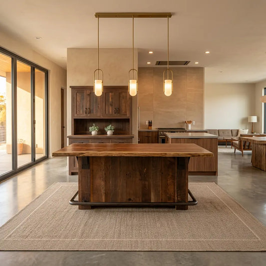 live edge walnut wood kitchen island with barnwood base