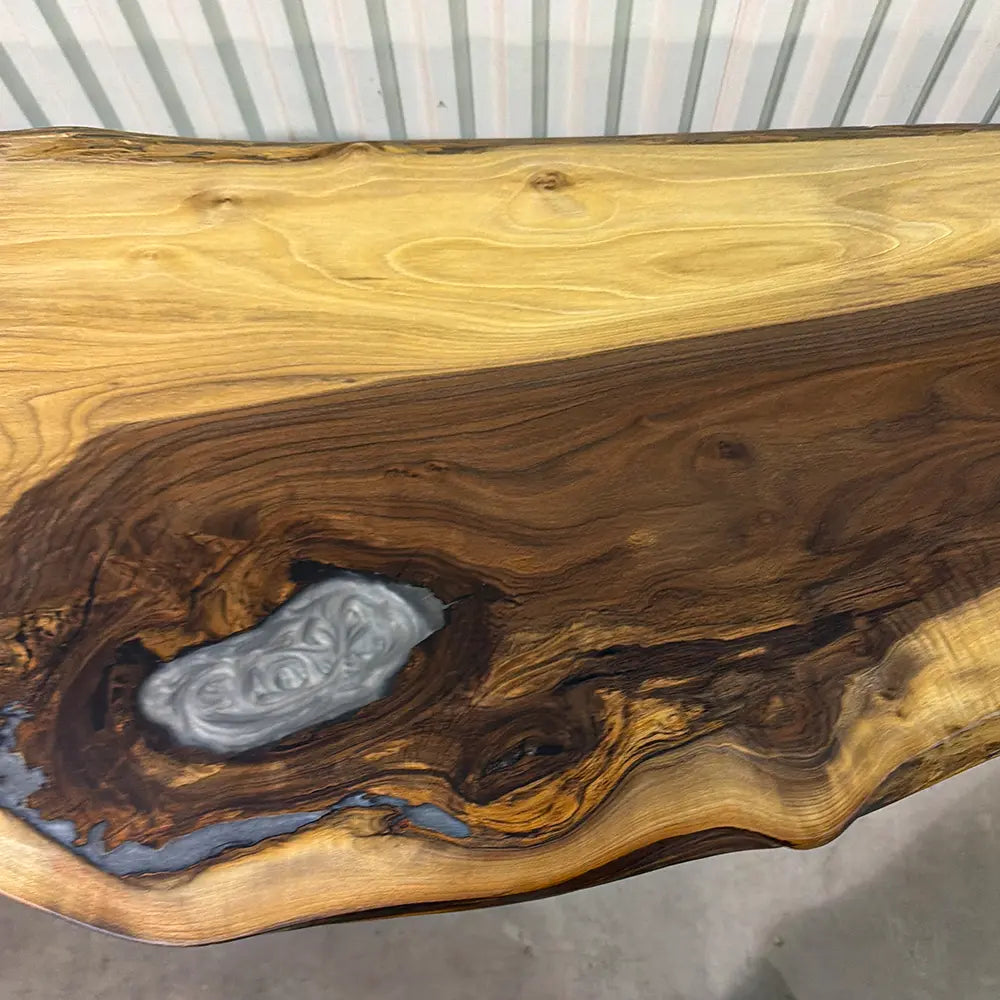 129"L Live Edge Walnut and Epoxy Console Table