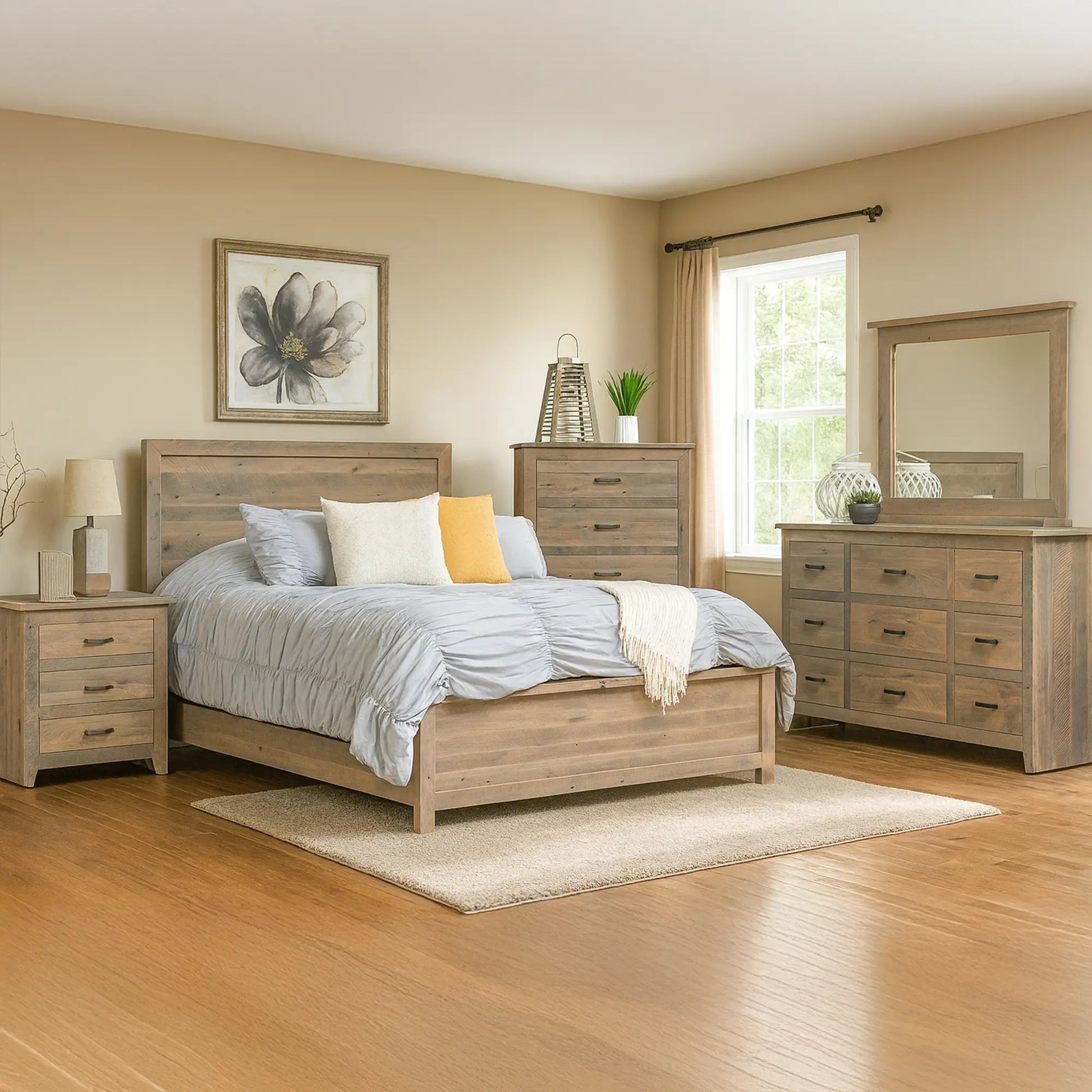 Madison Panel Wood Bed Frame - Rustic Red Door