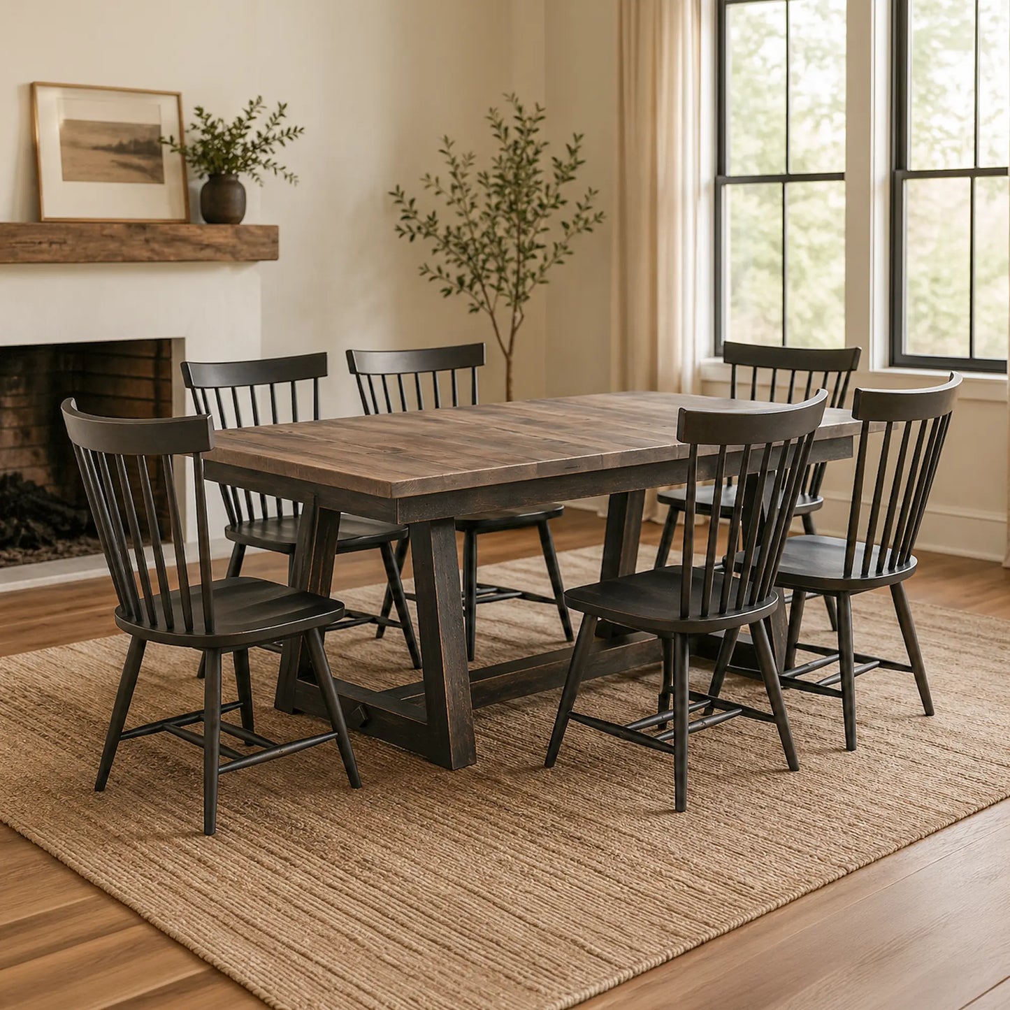 Mallory Modern Farmhouse Dining Table, Black Base - Short Plank