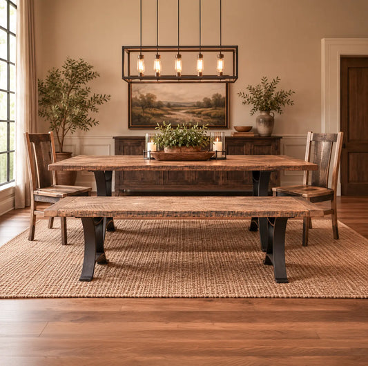 Norwood Reclaimed Barn Wood Oak Bench with Steel Base