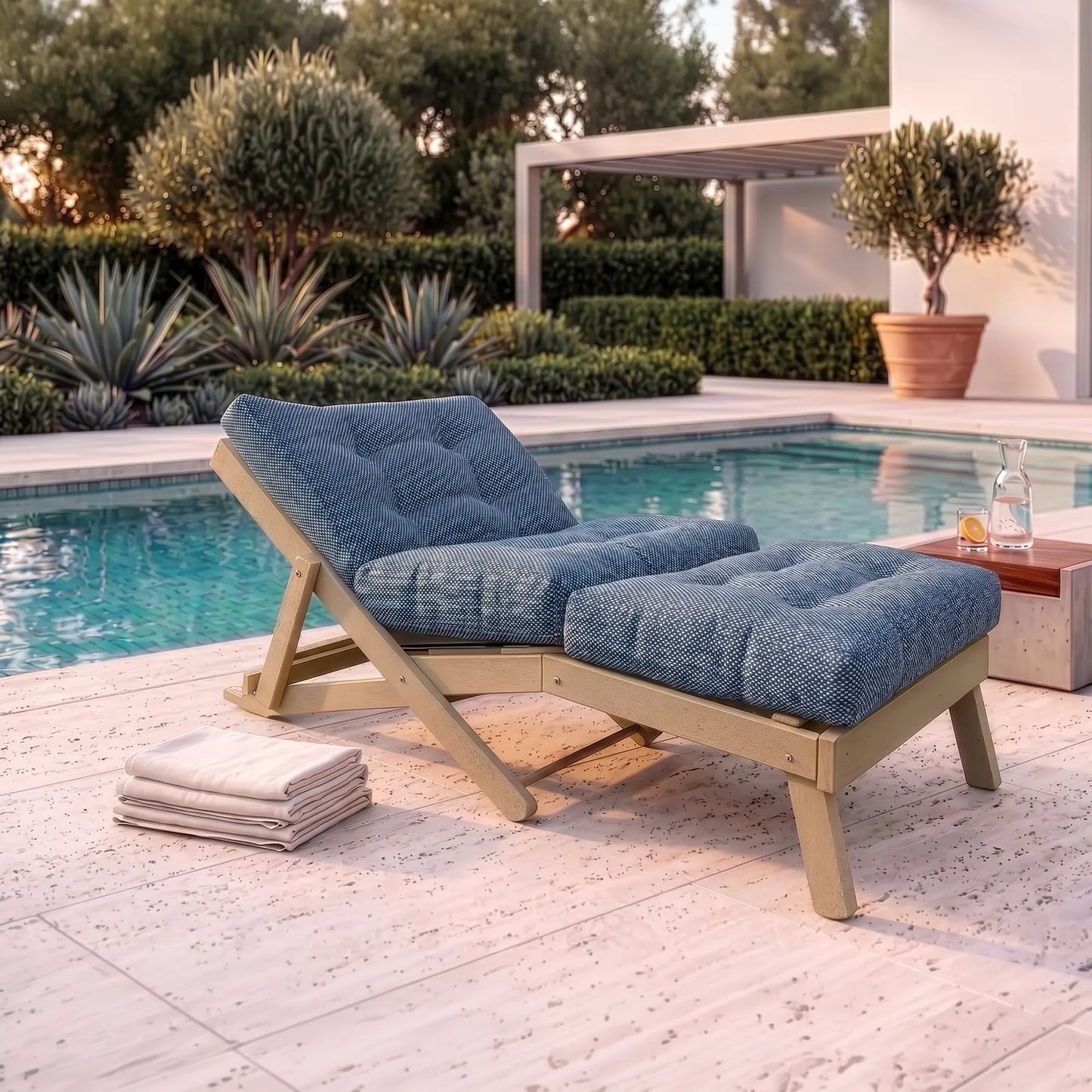 Outdoor Reclining Folding Day Bed with Cushion - All-Weather Performance