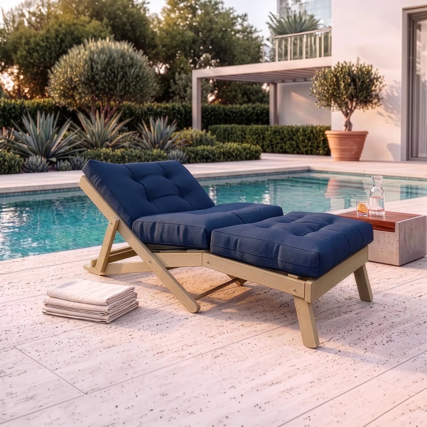 Outdoor Reclining Folding Day Bed with Cushion - All-Weather Performance