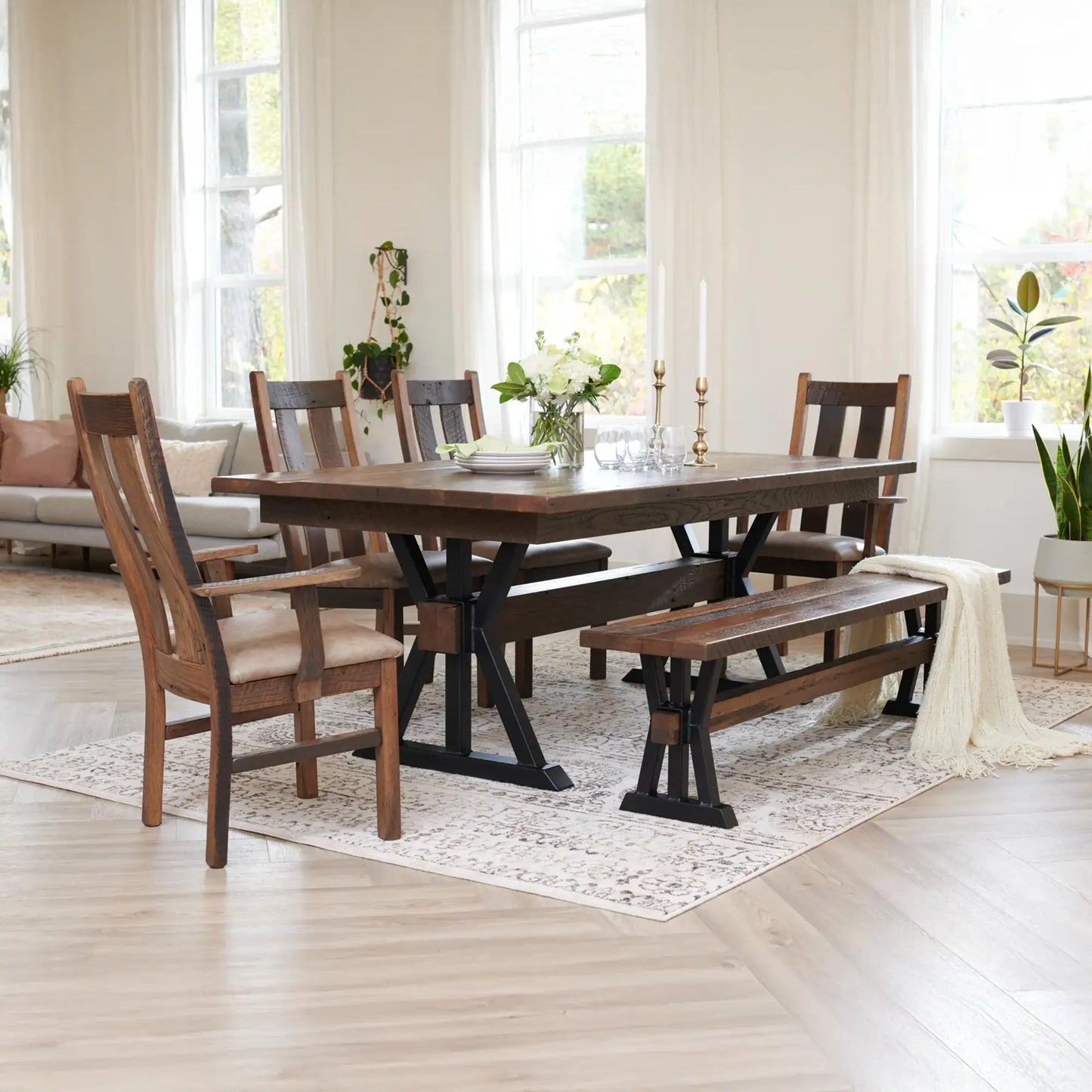 Paxton Reclaimed Wood Dining Table, Steel Trestle Base