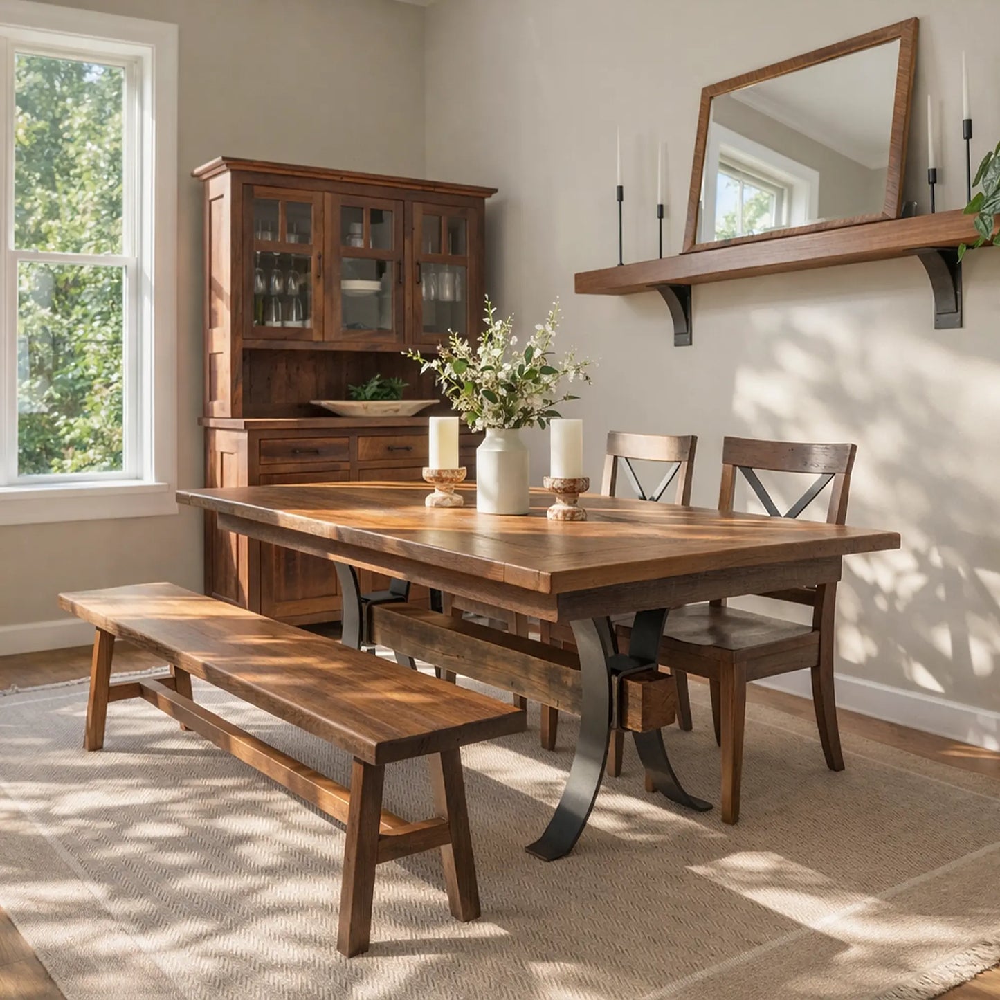 Pierce Solid Reclaimed Barnwood Rectangular Dining Table with Steel Timber Base