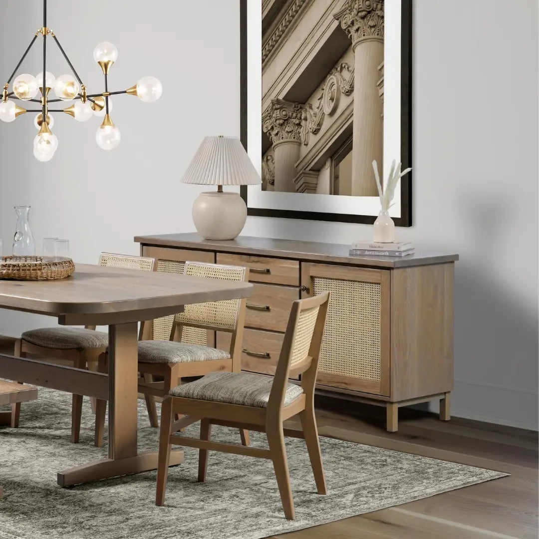 Rattan Buffet Cabinet in Rustic White Oak