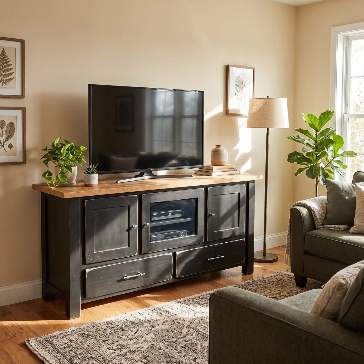Richmond Solid Wood, Black Paint, Rustic Entertainment Center