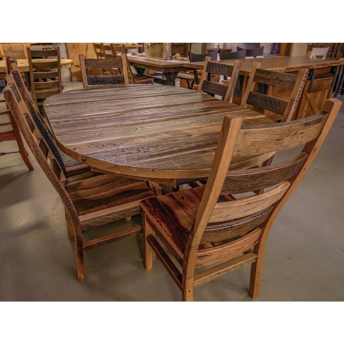 round barnwood extendable dining table