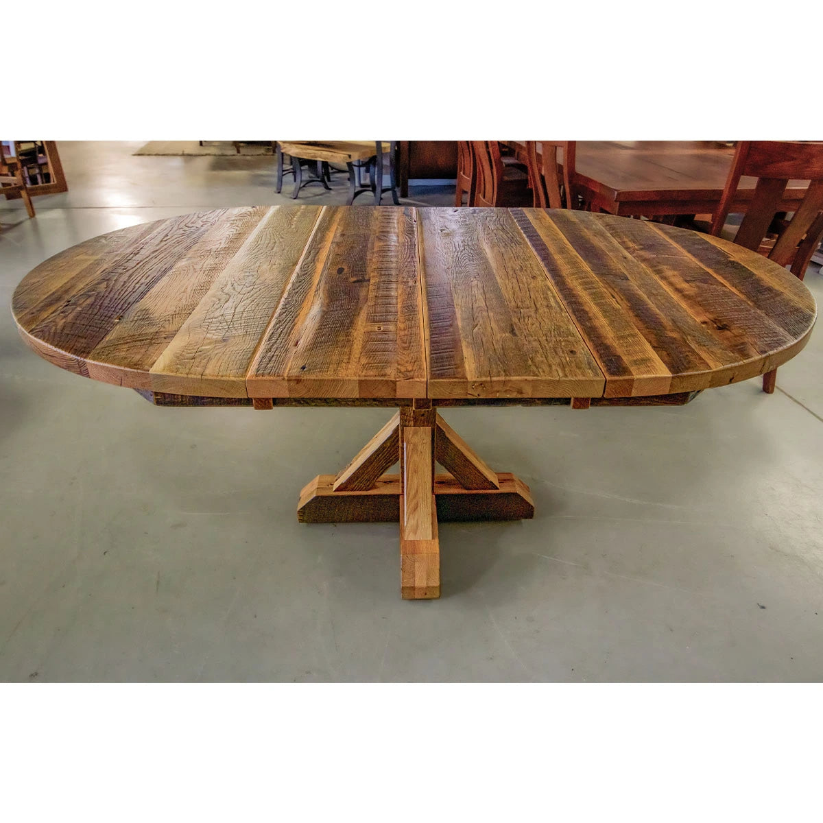 Round Oval Extended Barn Wood Dining Table