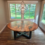 custom round epoxy river dining table