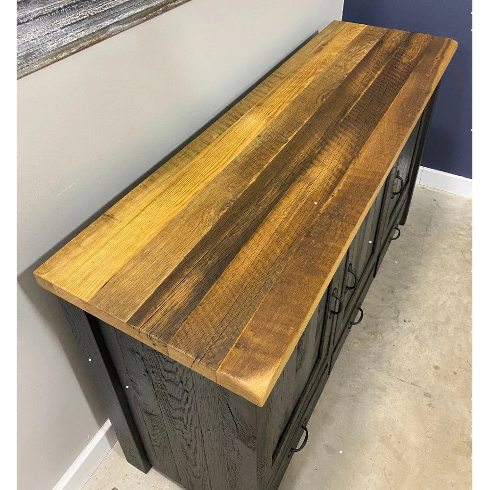 rustic reclaimed wood top for buffet