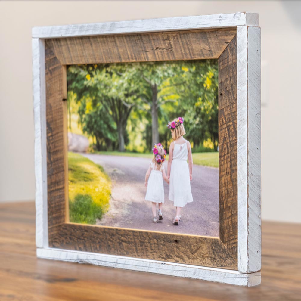16x20 Gray Barnwood Picture Frame, White Mat with Opening for