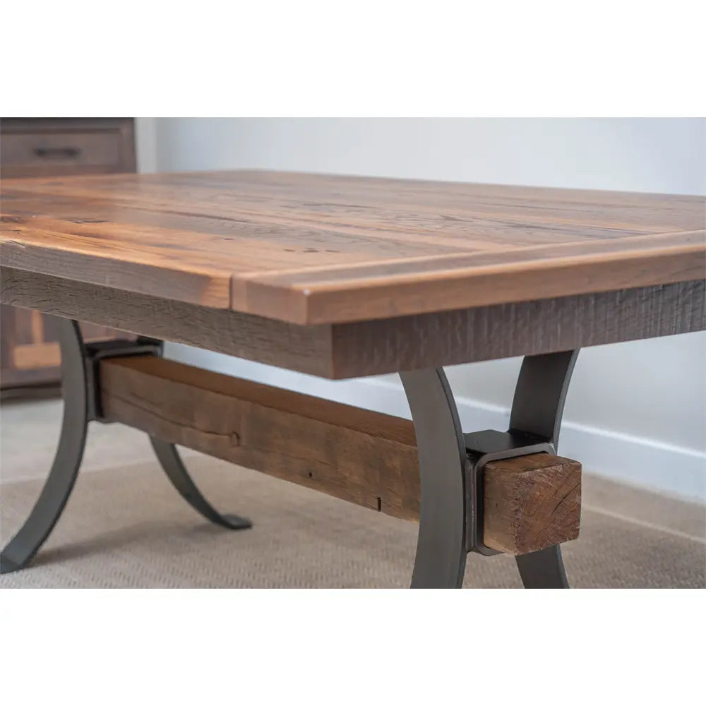 Rustic Reclaimed Wood Dining Table, Steel Base and Timber Beam