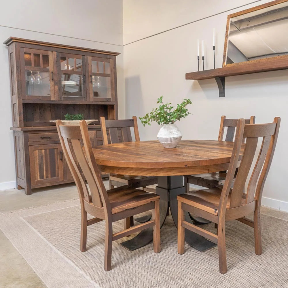 rustic barnwood round dining table