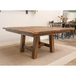 rustic square dining table, pedestal base, reclaimed barnwood