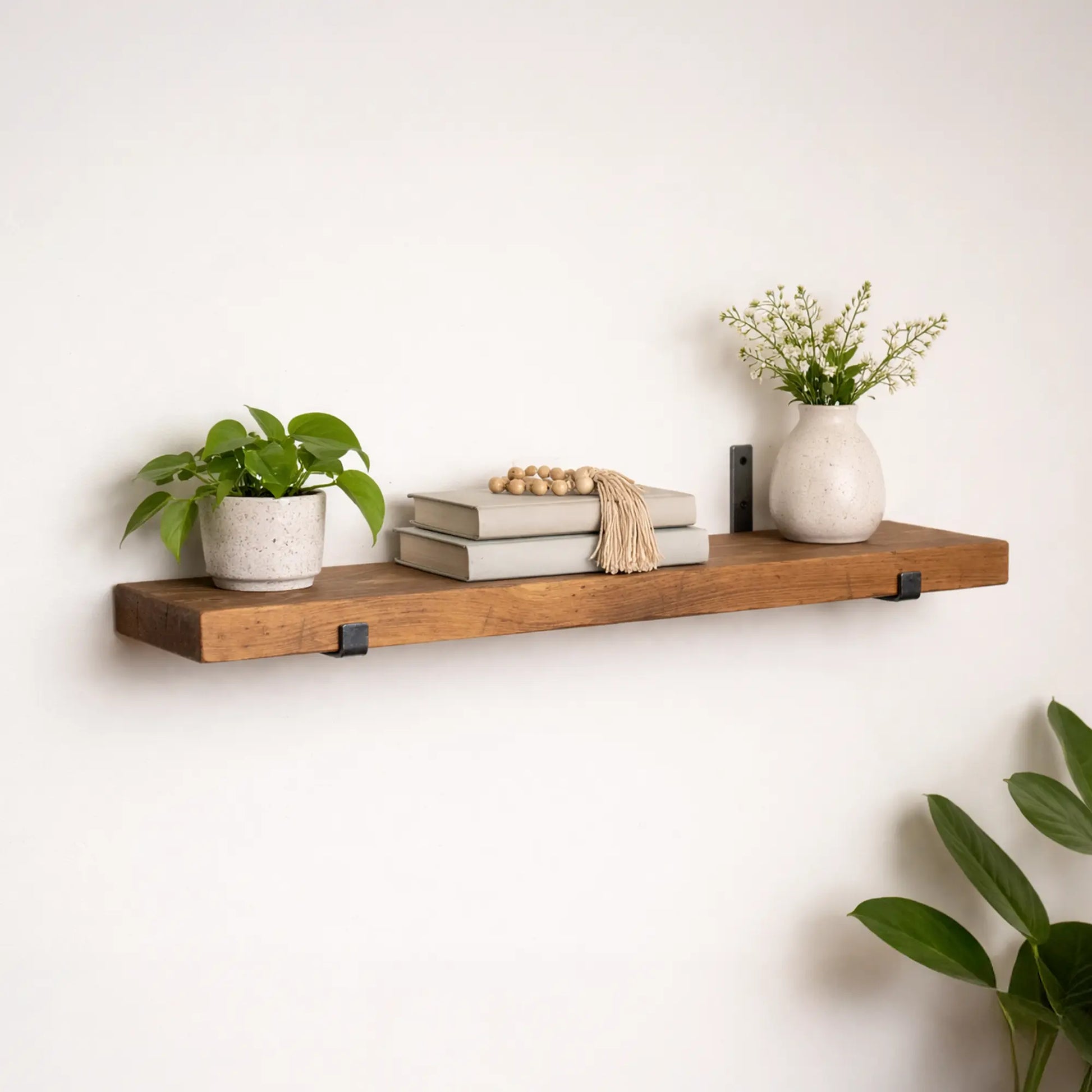 Rustic Pine Wood Shelf with Brackets