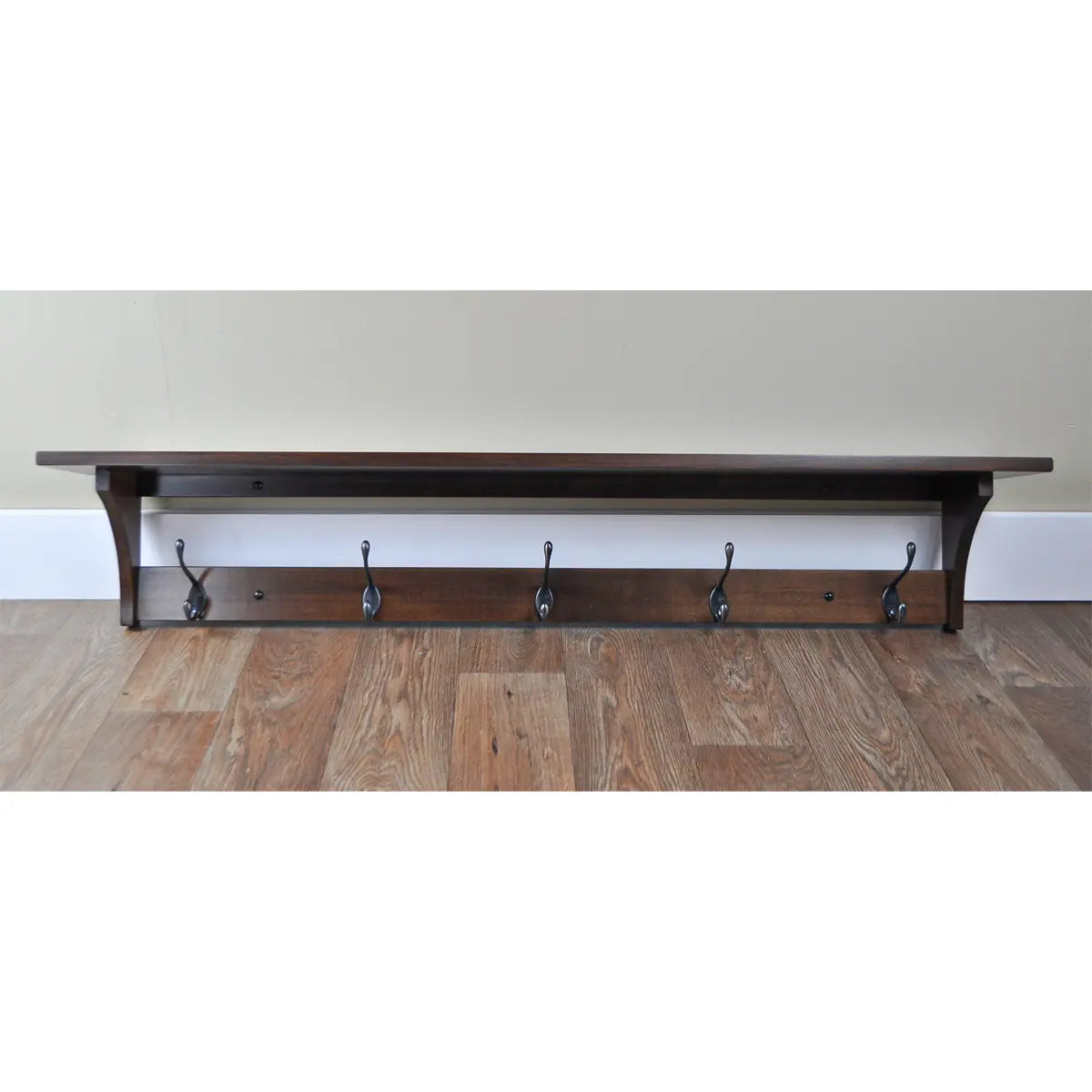Shaker Style Coat Rack with Shelf, Brown Maple, Coffee Stain