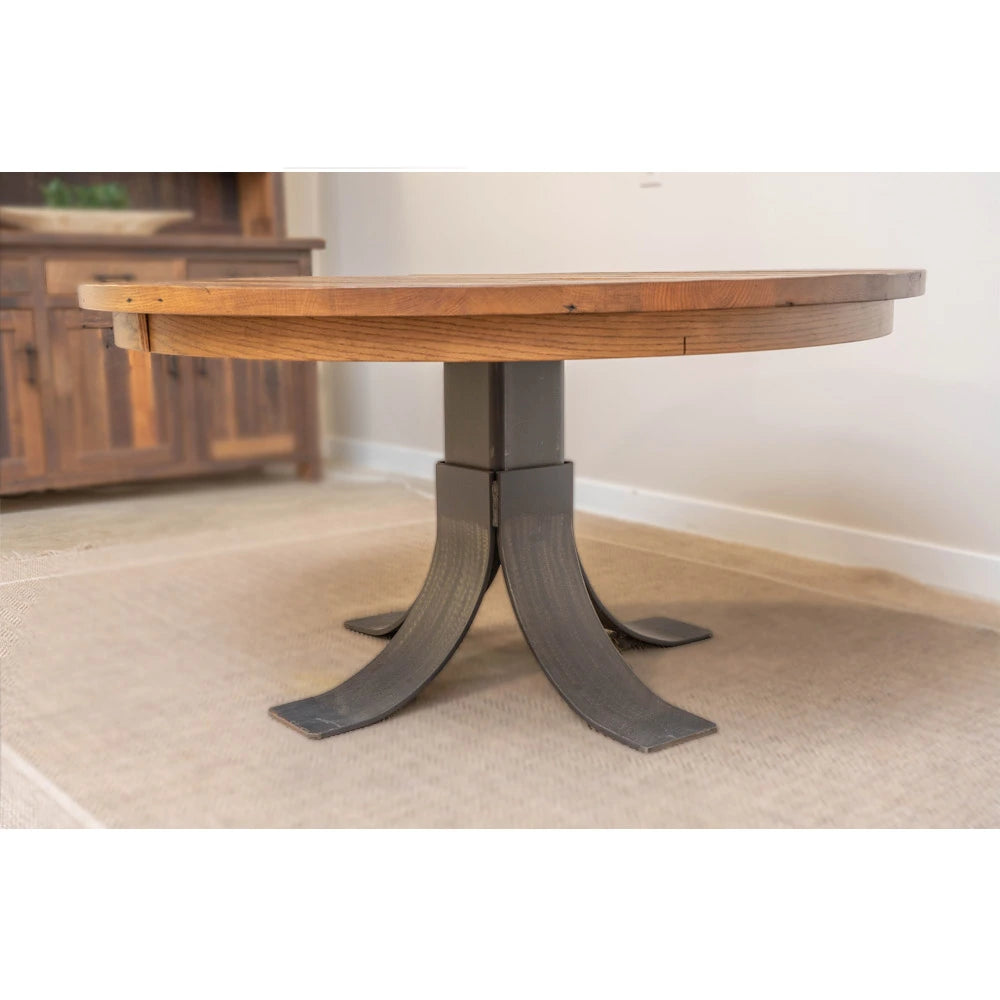 side of steel base on round dining table
