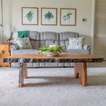Side View of Custom Live Edge Wood Coffee Table in Sycamore 