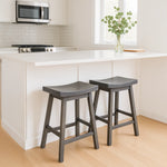 gray wood bar stools at kitchen island