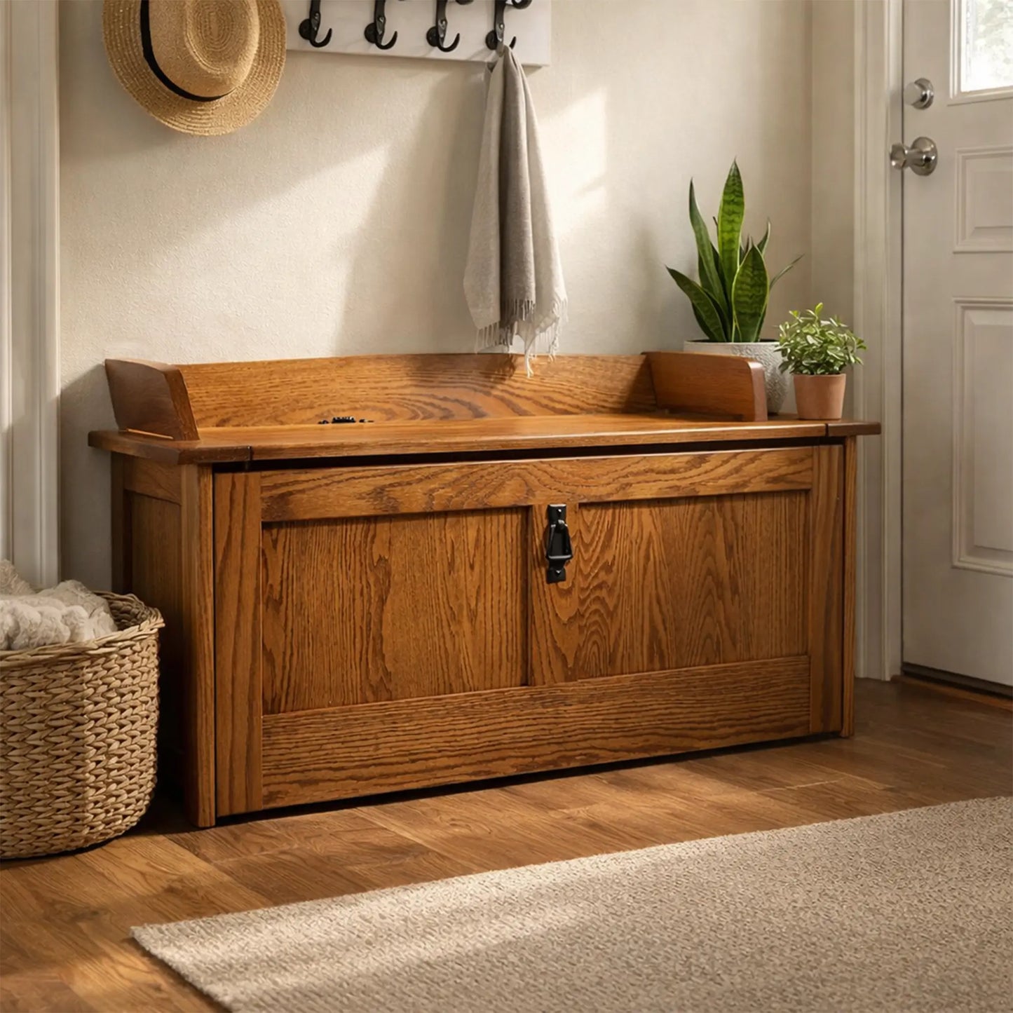 Solid Wood Mission Style Shoe Storage Bench