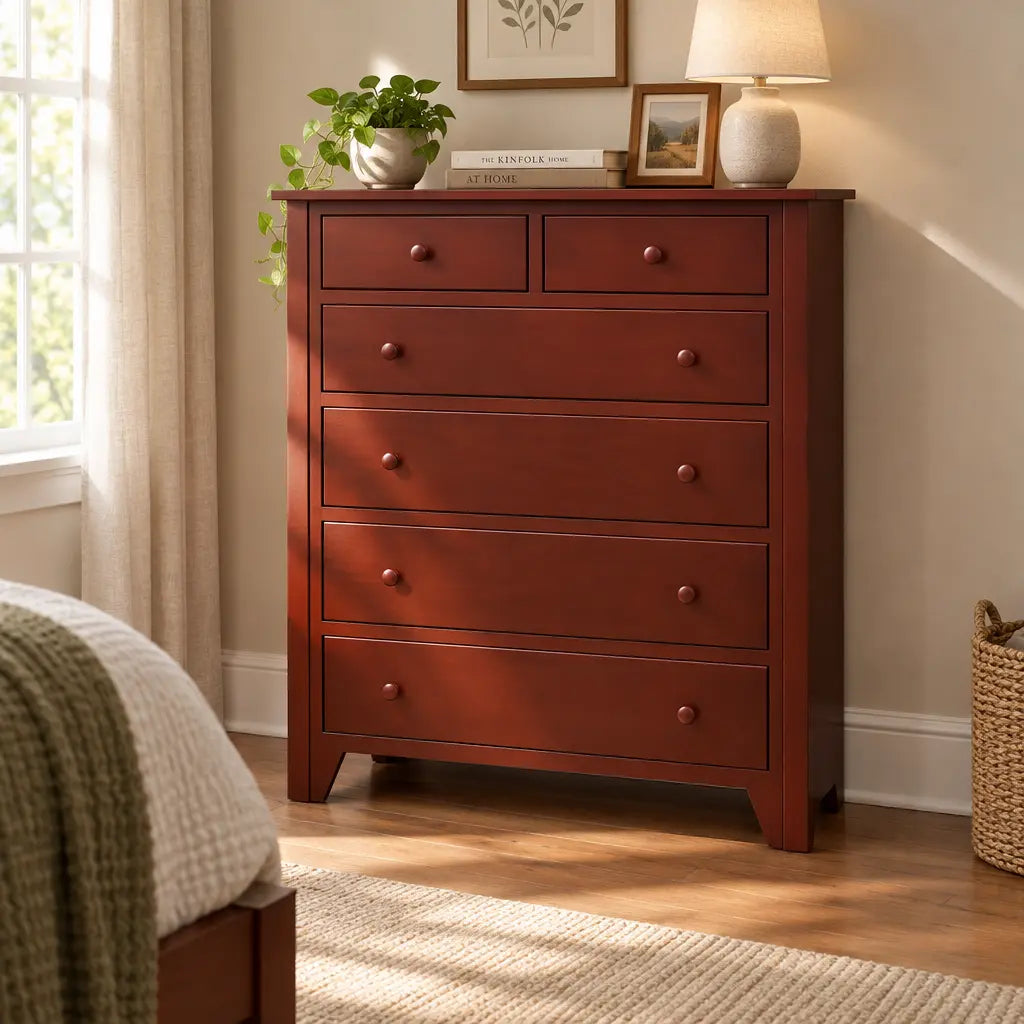 6 Drawer Rustic Red Dresser Solid Wood