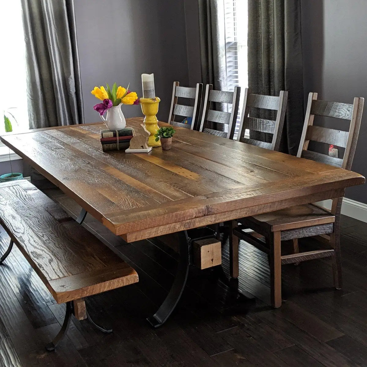 Staged Reclaimed Barnwood Rectangular dining Table