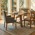 Upholstered Dining Chair with Arms, Plaid Fabric