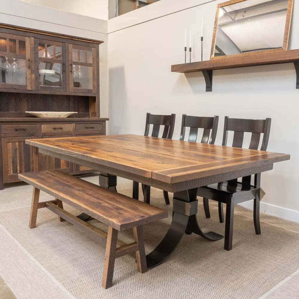 Rustic Reclaimed Wood Dining Table, Steel BAse