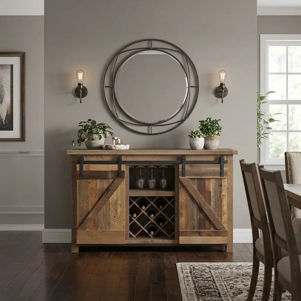 Taylor Rustic Wood Wine Buffet Server in Dining Room