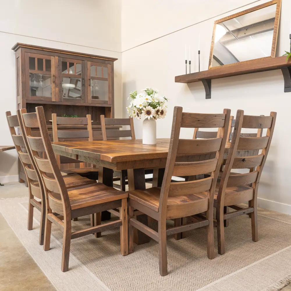 8 person square dining table, reclaimed barn wood