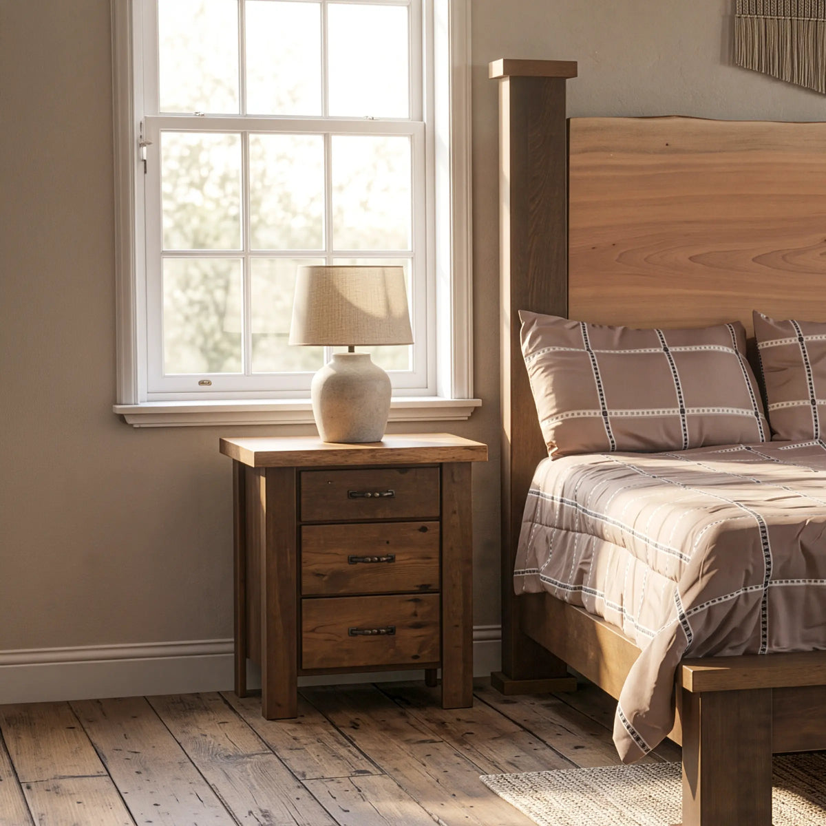 Toryn Live Edge Solid Wood Nightstand, Barnwood Base, Maple Top