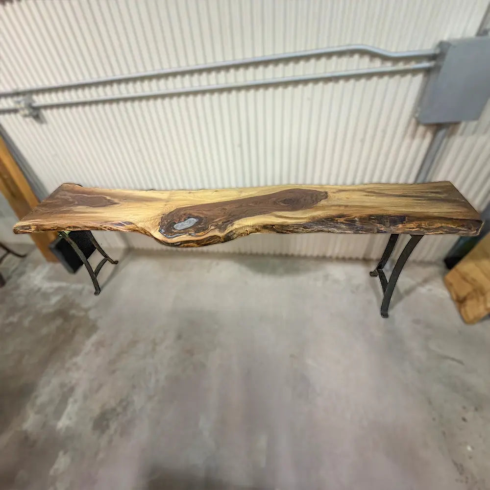 129"L Live Edge Walnut and Epoxy Console Table