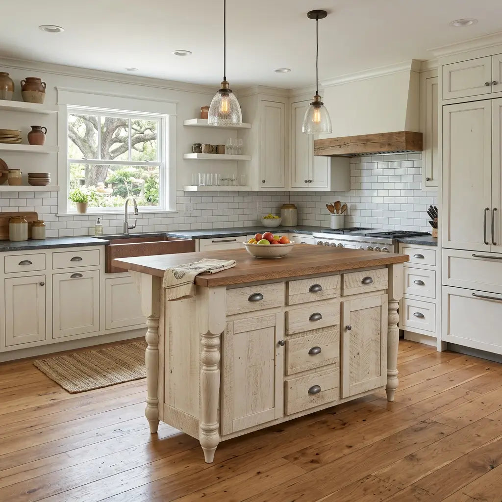 Walden White Farmhouse Kitchen Island, Reclaimed Wood