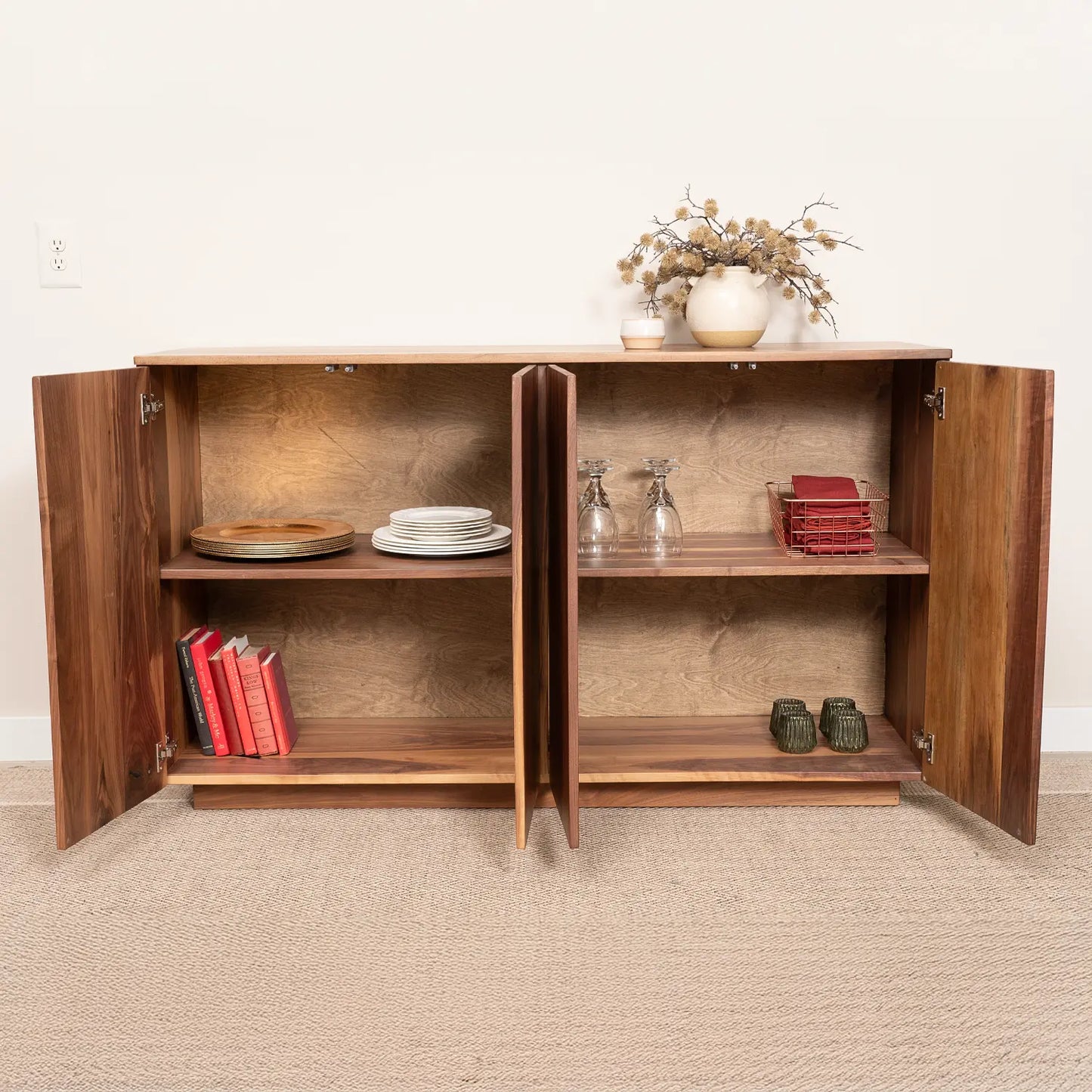 Solid Wood Walnut Credenza Dining Room Cabinet