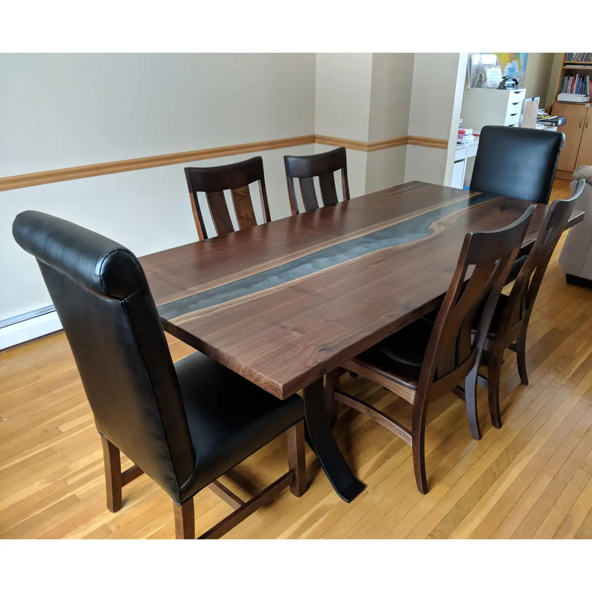 Walnut Wood with Dolphing Metallic Gray Epoxy Dining Table