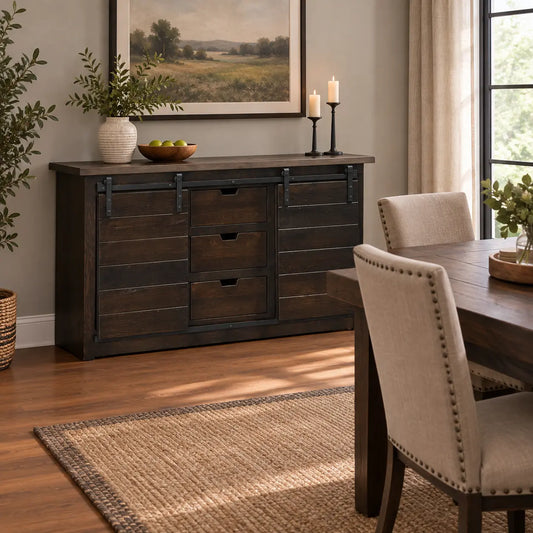 Wexway Black Farmhouse Buffet, with Antique Slate Top Finish