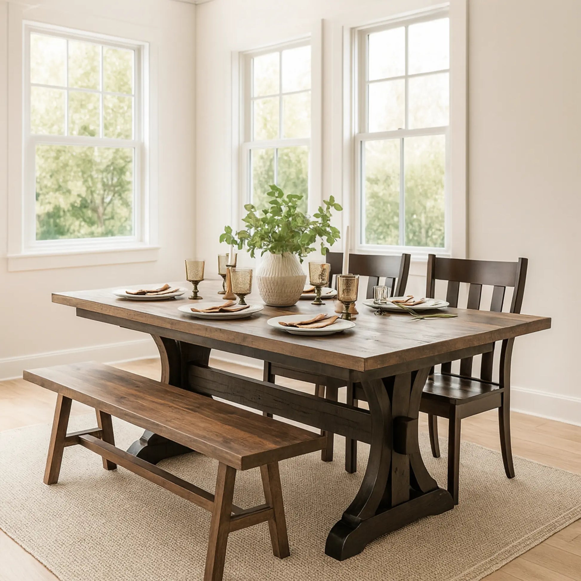 Pierce Dark Farmhouse Reclaimed Wood Dining Table with Trestle Base