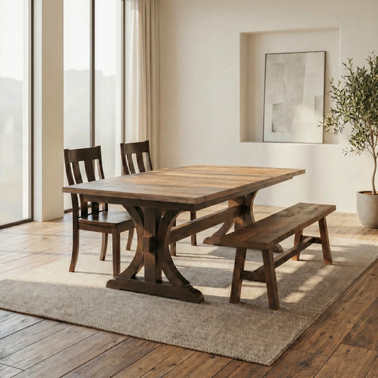 Wexway Modern Farmhouse Dining Table, Black Base - Short Plank