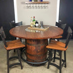 whiskey barrel dining table with stools