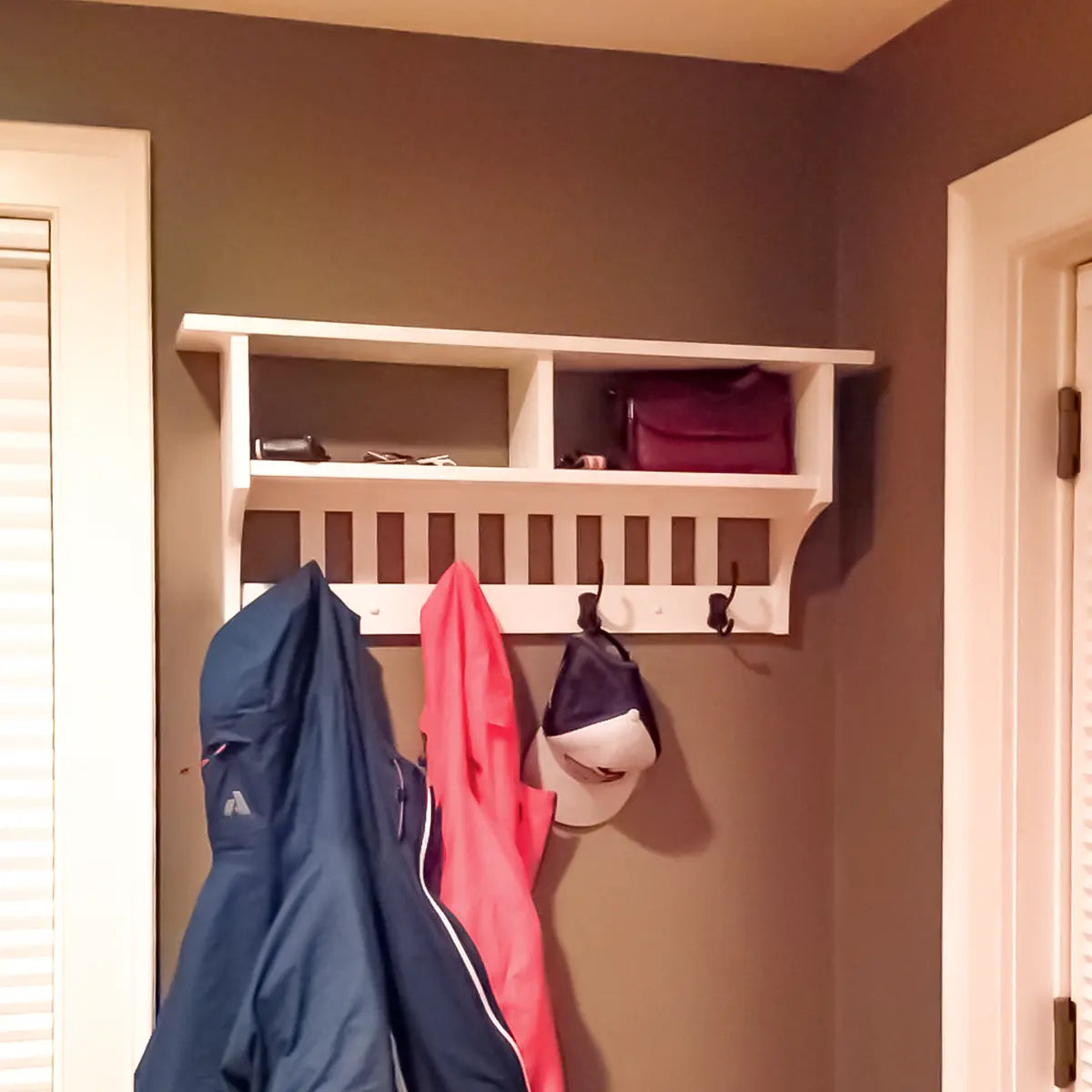 2 Cubby White Mission Coat Rack